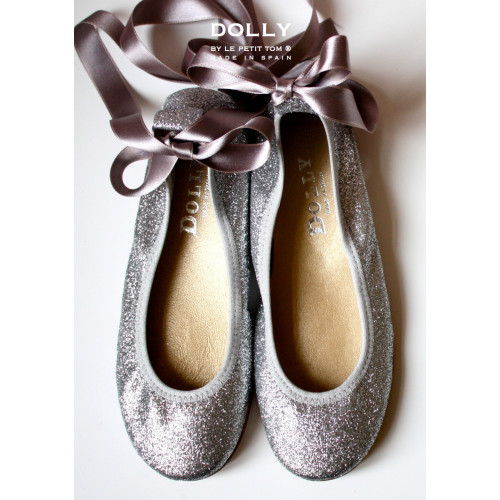 荷蘭精品Dolly芭蕾舞伶真皮絲緞童鞋-閃亮銀 耶誕